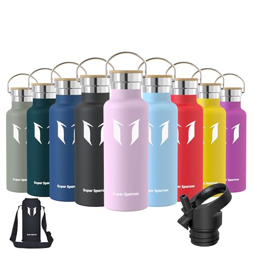 Sparrow Gourde Isotherme 500ml - Gourdes Enfant -Bouteille INOX avec Paille | Étanche, Lave-Vaisselle, Sans BPA, Froid & Chaud, Sport TwistTrail Avec Bouchon Paille, Bouchon Anse & Housse