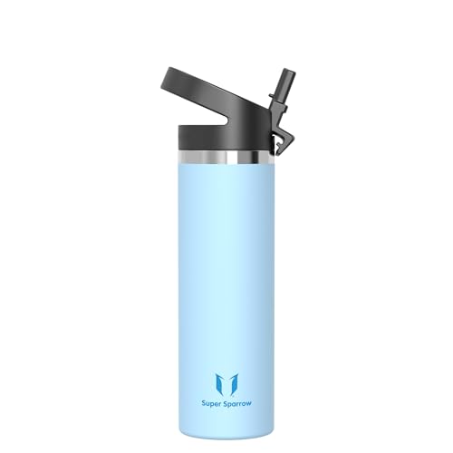 Sparrow Waterfles 750ml Metaal Fles RVS Drinkfles met Rietje | BPA-vrije & Lekvrije Waterfles - Vaatwasmachinebestendig, Koud & Warm, School, Sport - SwivelSip Drinkfles met Rietje