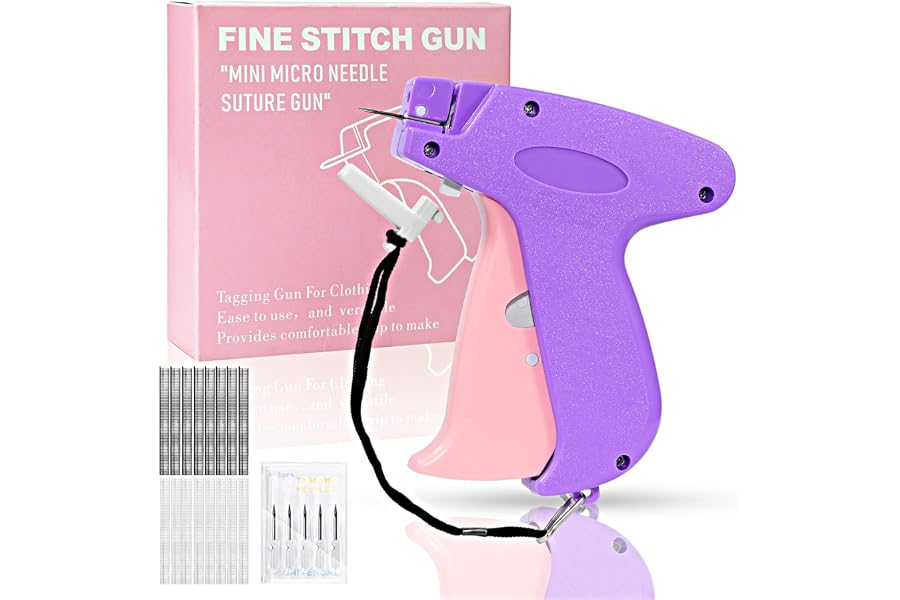 Stitch Gun for Clothes， Handheld Stitch Gun Quick Clothing Fixer，Sewing Kit Includes 1,000 Black Fasteners & 1,000 White Fasteners & 6 Needles (Purple)
