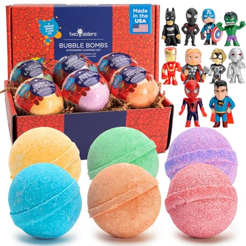 Superhero Bath Bombs for Kids with Surprise Hero Toys Inside, 6 Pack