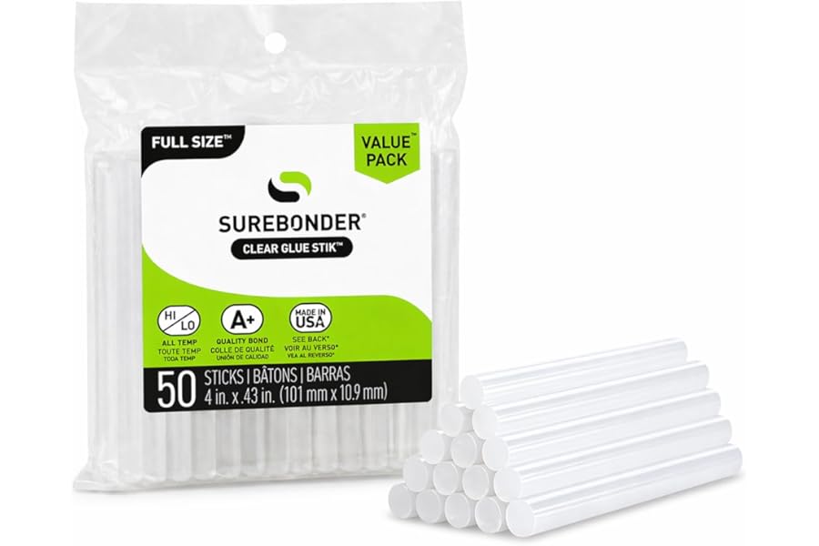 Surebonder Full Size Hot Glue Sticks 50-Pack, Clear, Non-Toxic, Multi-Temp, 4-Inch x 0.43-Inch for Full Size Glue Guns, DIY, Arts, Crafts & Home Repairs