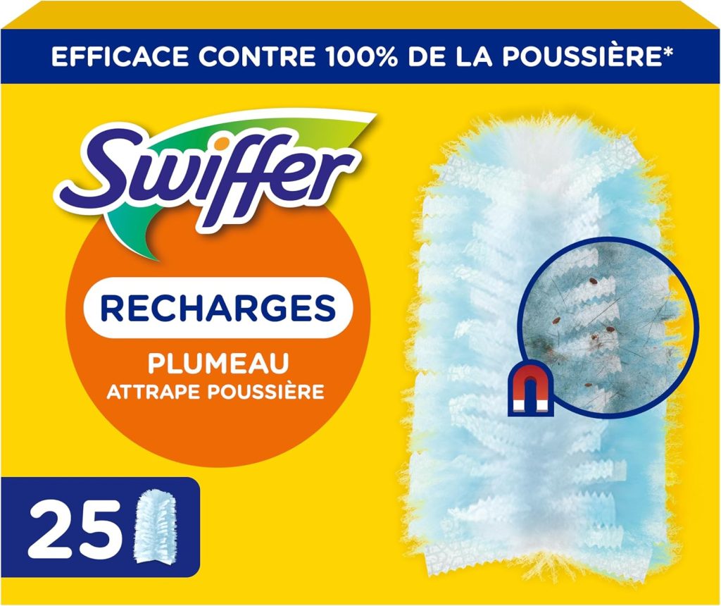 Swiffer Duster Plumeau Recharges x25 | 25 unités. Capture poussière, saleté, poils, allergènes. Efficace contre 99.9% poussières.