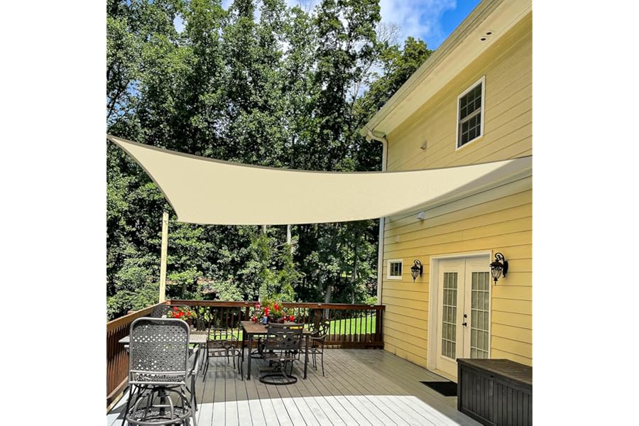 TANG 12' x 16' Sun Shade Sail Rectangle Outdoor Canopy UV Block Sunshades for Patio, Square Shade Cloth for Backyard Porch Deck Garden Pergola Cover, Beige