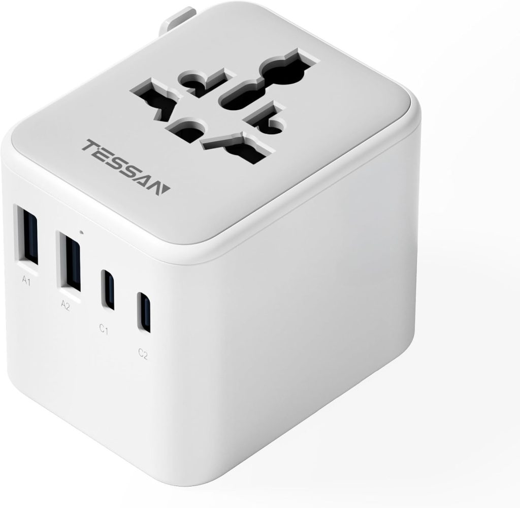 TESSAN Adaptador Enchufe Universal, Enchufe Universal con 2 USB A y 2 USB C | Adaptador Universal Enchufe Viaje, Adaptador de Viaje para Inglaterra, EE. UU., Japón, Tailandia y Australia