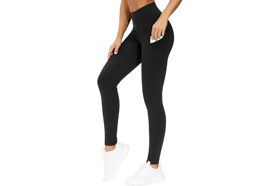 THE GYM PEOPLE Women's Thick High Waist Yoga Pants Workout Leggings | Tummy Control, Deep Side Pockets, Squat-proof, hidden waistband pocket, Flatlock Seams, Running, Yoga, Workout, Athletic