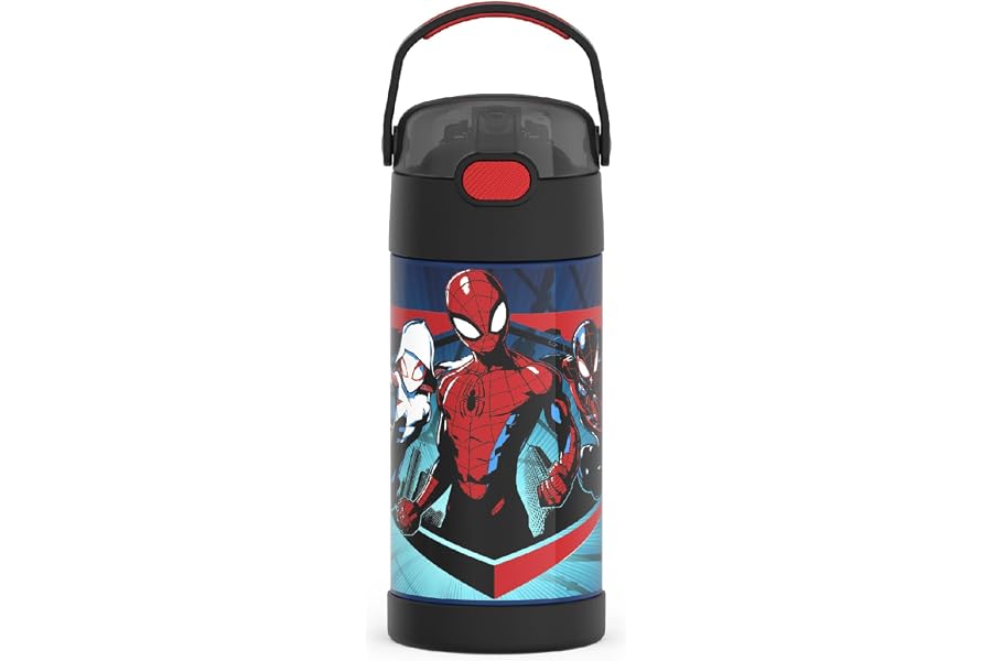 THERMOS FUNTAINER Water Bottle with Straw, 12oz, Spider-Man | Kids Stainless Steel Insulated Water Bottle, Keeps Drinks Cold Longer for School & Play, BPA-Free