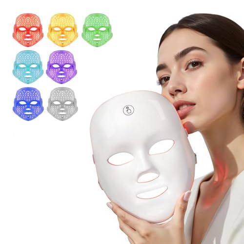 TOYHIS LED Face Mask Light Therapy,LED Light Therapy Mask for Face，Portable 7 Colors LED Facial Skin Care Mask for Home Use,Rechargeable