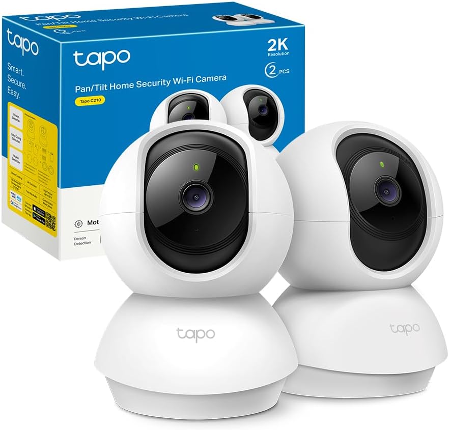 Tapo C210P2 - Cámara de Vigilancia WiFi Interior 360º, 2K 3MP, Detección IA | Detección Movimiento, Personas y Llanto de Bebé. Visión Nocturna. Alarma Luz y Sonido. Almacenamiento Local o Nube. App Tapo.