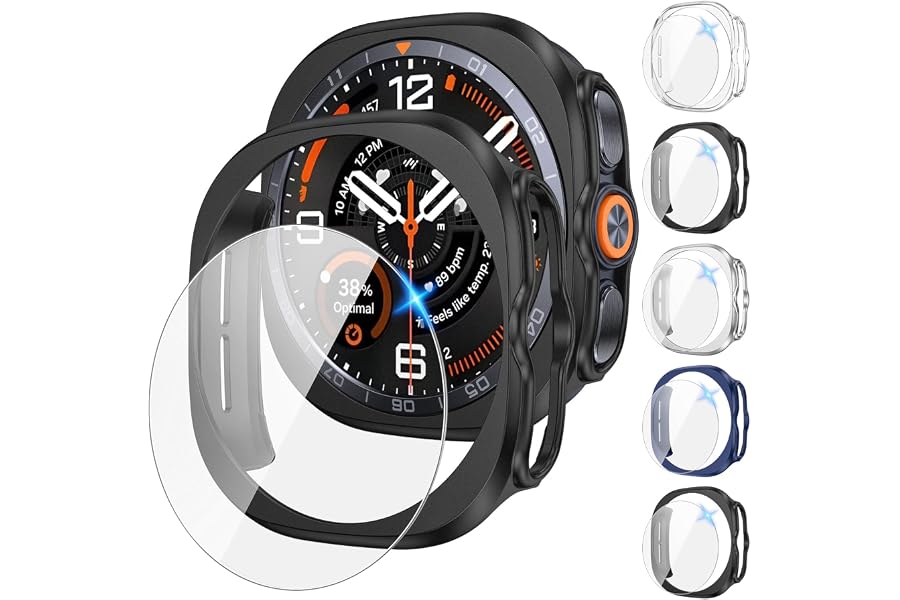 Tensea 5+5PCS for Samsung Galaxy Watch Ultra 2 47mm Screen Protector & Case | Hard PC Bumper / HD Anti-Fog Tempered Glass Protective Film Accessories, Face Cover Set for Women Men