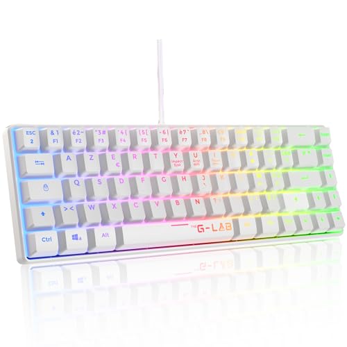 The G-Lab Keyz Hydrogen, Clavier Gamer 60%, Semi-mécanique Filaire Azerty, Rétroéclairage Multicolore- Mini Clavier Gamer Silencieux, Format Compact TKL - PC/PS5 (Blanc) | Filaire USB, Format 60% Compact, Semi-mécanique, Rétroéclairage Multicolore, Silencieux, Blanc, Compatible PC/PS5