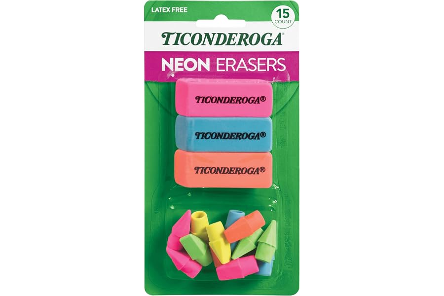 Ticonderoga Dixon Office & School Eraser Combination Set, 15 Eraser Multi-Pack, Multicolored (38931)