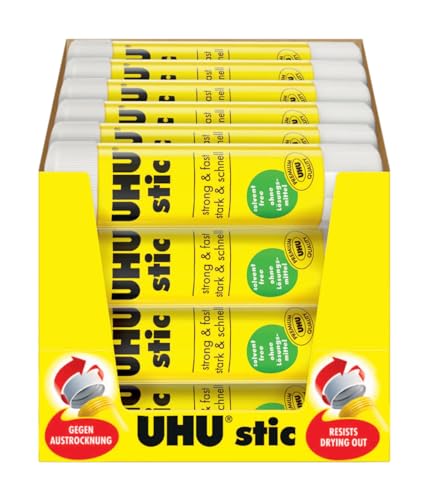 UHU Stic - Bâton de Colle Sans Solvants | Tube De Colle Blanc, Enfant, Loisirs Créatifs, Maison, Fourniture De Bureau, École - Lot de 24 Stics de 8,2 g