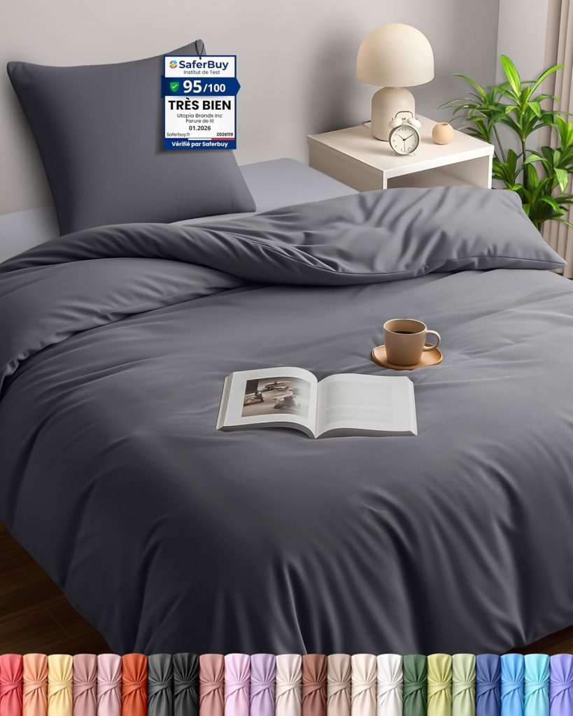 Utopia Bedding Housse de Couette 140x200 1 Personne, Gris | Parure de lit 140x200 cm avec 1 Taie d'oreiller 65x65 cm, Microfibre douce, Certifié Oeko-TEX, Idéal maison & hôtel