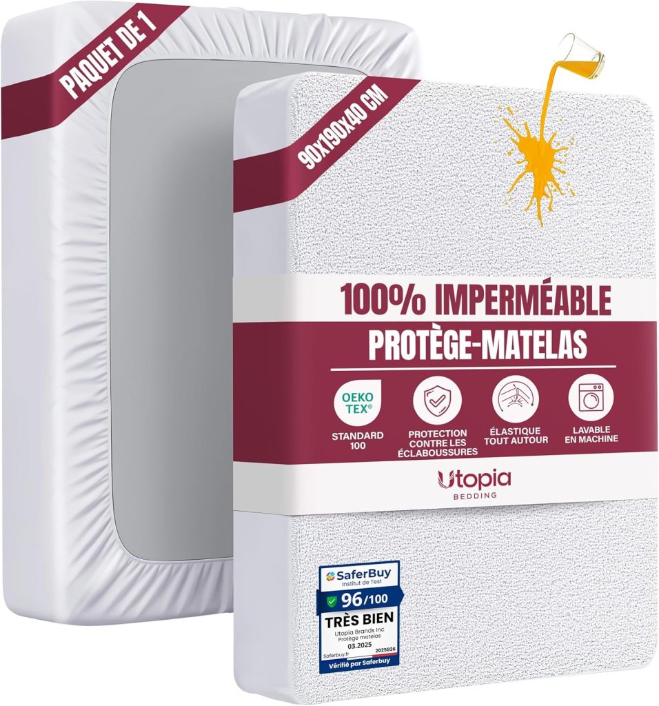 Utopia Bedding Protector Colchón 90 x 190 x 40 cm Impermeable, Certificación Oeko-Tex Funda Colchón, Cubre Colchón Transpirable, Elástico En Todo El Contorno