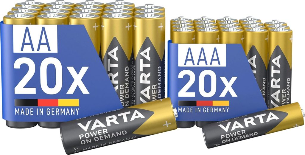 VARTA Pilas 20x AA & 20x AAA, Mix Pack, paquete de 40, Power On Demand, alcalinas, paquete de almacenamiento, para accesorios de ordenador, para Smart Home, Made in Germany (Exclusivo en Amazon) | 20x Mignon LR6 y 20x Micro LR03 1,5 V, Made in Germany, conservación hasta 10 años, para accesorios de ordenador