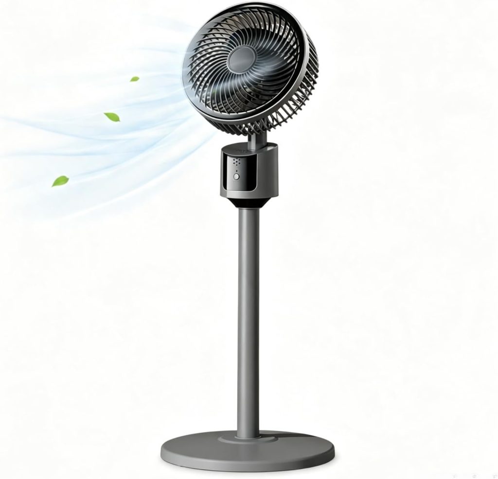 Ventilateur sur pied pour chambre à coucher - Circulateur d'air ambiant amélioré avec débit d'air de 30 m - Moteur silencieux - Pied oscillant - Trois vitesses - Port USB，01 Gris：80cm