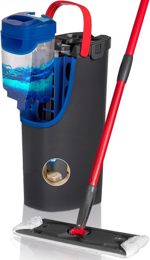 Vileda - H2pro Balai Plat - Système Innovant à Double Réservoir Distinct - Balai Plat avec Recharge Microfibre - Sépare l'eau Propre et Sale pour Une Hygiène Impeccable - Design Ergonomique