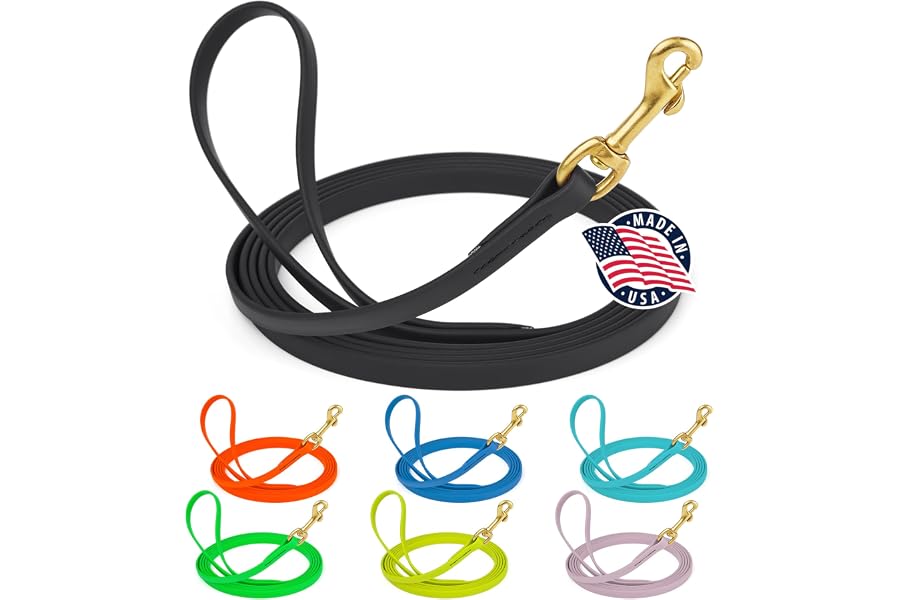Viper Biothane K9 Working Dog Leash Waterproof Lead for Tracking Training Schutzhund Odor-Proof Long Line with Solid Brass Snap for Puppy Medium and Large Dogs, 20ft Black