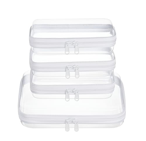 WELPIRT 4 pcs Clear Zipper Pouches,Hard Shell Zipper Case