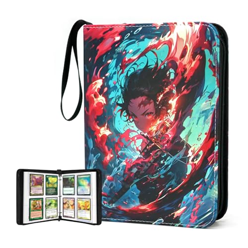 WTVIDAS 400 Pockets Card Binder for Demon Slayer Cards,Portable Waterproof One Piece Cards Storage Book with Removable Sleeves,Fits for Anime Demon Slayer Tanjiro,Jujutsu Kaisen Cards, WTVI012