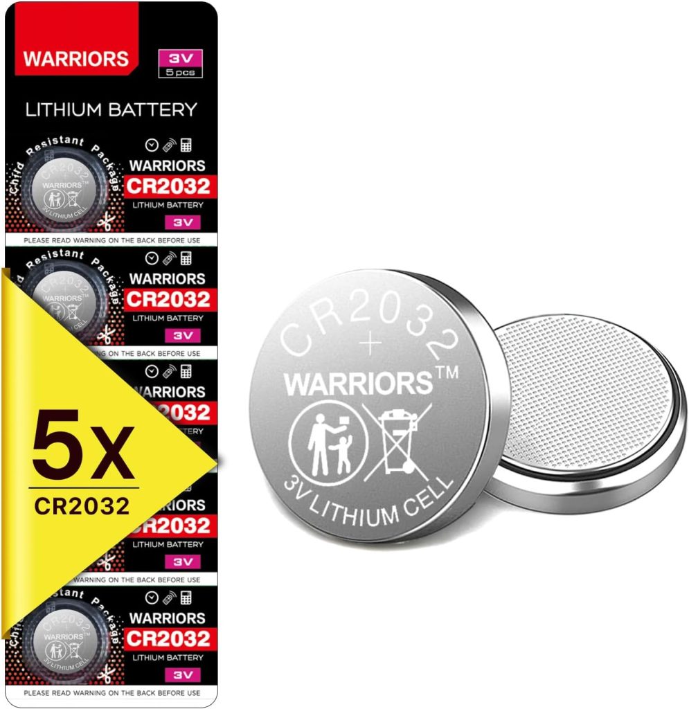 Warriors 5X CR2032 Batteries, 3V 240mAh Lithium Coin Batteries | Child resistant retail pack for key fobs, scales, calculators, medical devices, LED lights and other small electronics