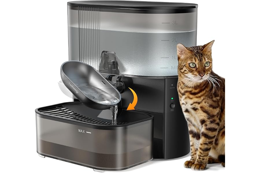 Wireless Cat Water Fountain No Filters, Wastewater Separation, FEELNEEDY Stainless Steel Bowl, 3.5L Pet Water Fountain for Cats & Dogs Dispenser, Black