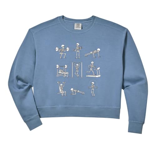 Womens Skeleton Gym Workout Weightlifting Cardio Fitness Bones Comfort Colors Crop Sweatshirt
