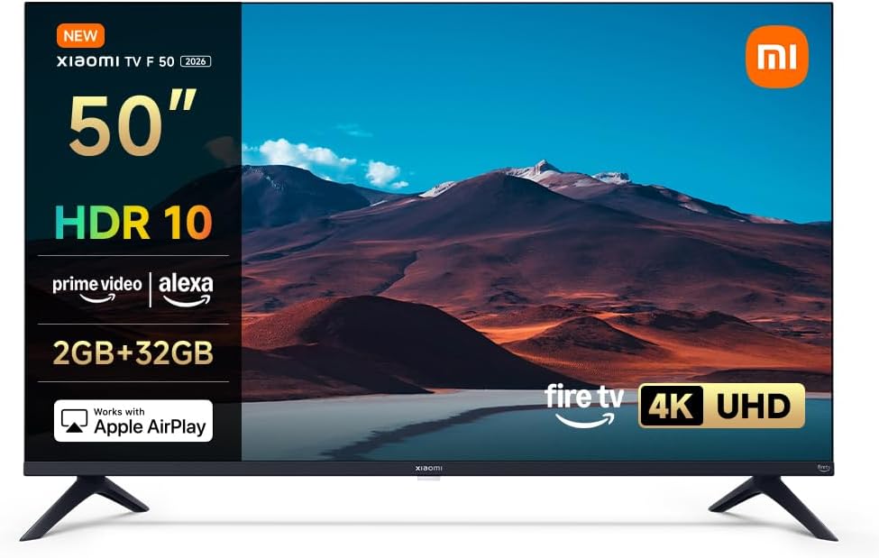 XIAOMI TV F 50, 50 Pulgadas (127 cm), 4K UHD, Smart TV, Fire OS8, Control por Voz Alexa, HDR10, MEMC, Modo Game Boost 120Hz, Compatible con Apple AirPlay | Triple sintonizador DVB-C/S/S2/T/T2, 60 Hz con 120 Hz Game Boost, control de voz con Alexa