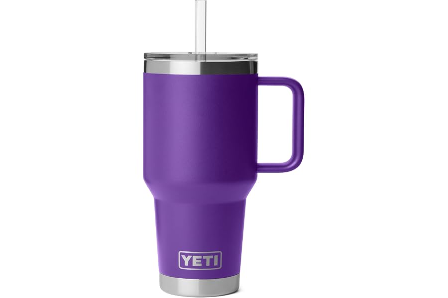 YETI Rambler 35 oz Straw Mug 2.0 - Double-Wall Vacuum Insulation for Cold Beverages – Dishwasher Safe – Cupholder Compatible – Reusable Straw – Comfortable Grip Handle – Travel Mug - Pace Purple