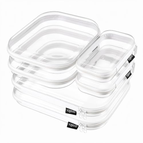 YQBRAO Clear Hard Shell Zipper Cases, 6 Multi-Size Organizers, White