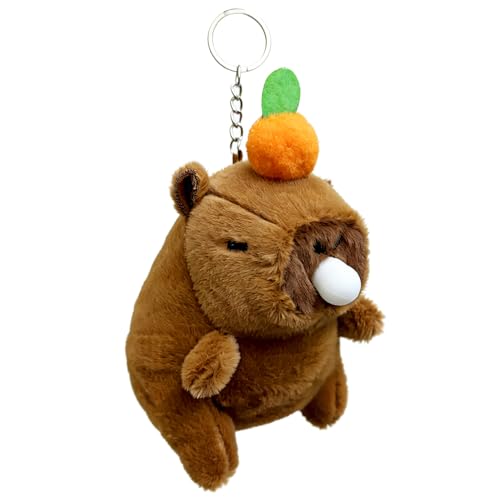 YUNBIAOSEN Plush Capybara Keychain, Squishy Animal Keychain That Poops Bubble, Cute Capybara Plush for Backpack, Bag, Car, Friends, Family (Shake it to Make a Sound - Brown)