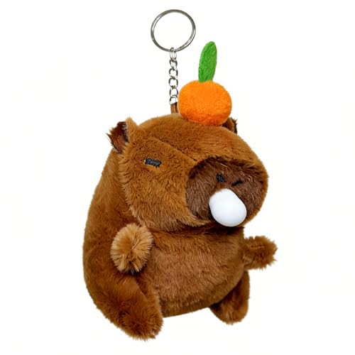 YUNBIAOSEN Plush Capybara Keychain, Squishy Animal Keychain That Poops Bubble, Cute Capybara Plush for Backpack, Bag, Car, Friends, Family (Brown)