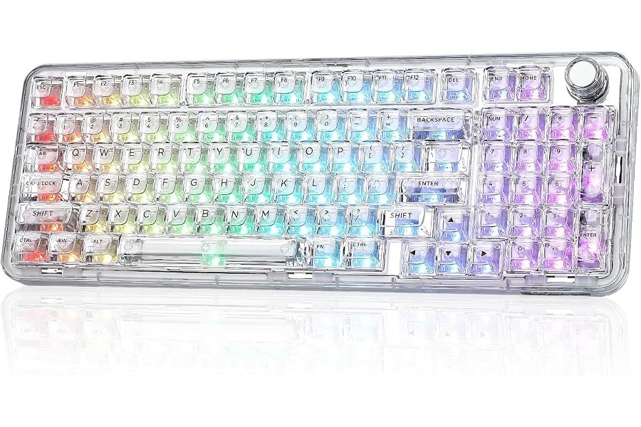 YUNZII X98 Clear Wireless Mechanical Keyboard with Knob (White,Snow Switch) | BT5.0/USB-C/2.4GHz,1800 Layout with Number Pad,