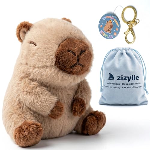 ZIZYLLE Kawaii Capybara Plush Toy, Cute Mini Stuffed Animal, Soft Aesthetic Plush Gift for Kids, Girls, Teens & Adults, with Bag Charm & Keychain, 4 Inch