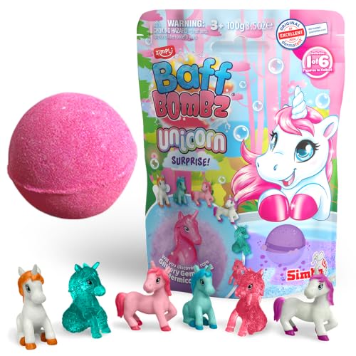 Zimpli Kids Large Unicorn Surprise Bath Bomb, 1 of 6 Surprise Unicorn Toys to Collect, One per Baff Bomb, Children's Collectable Bath Toy