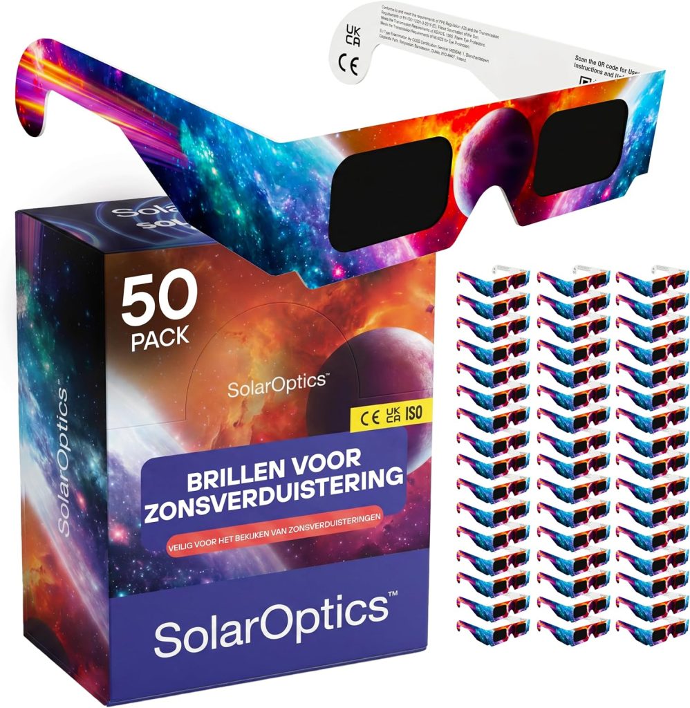 Zonsverduisteringsbrillen 10-pack met 3 smartphonefilters – ISO 12312-2 en CE-gecertificeerd, AAS 2026, complete set voor het observeren en fotograferen van de zonsverduistering