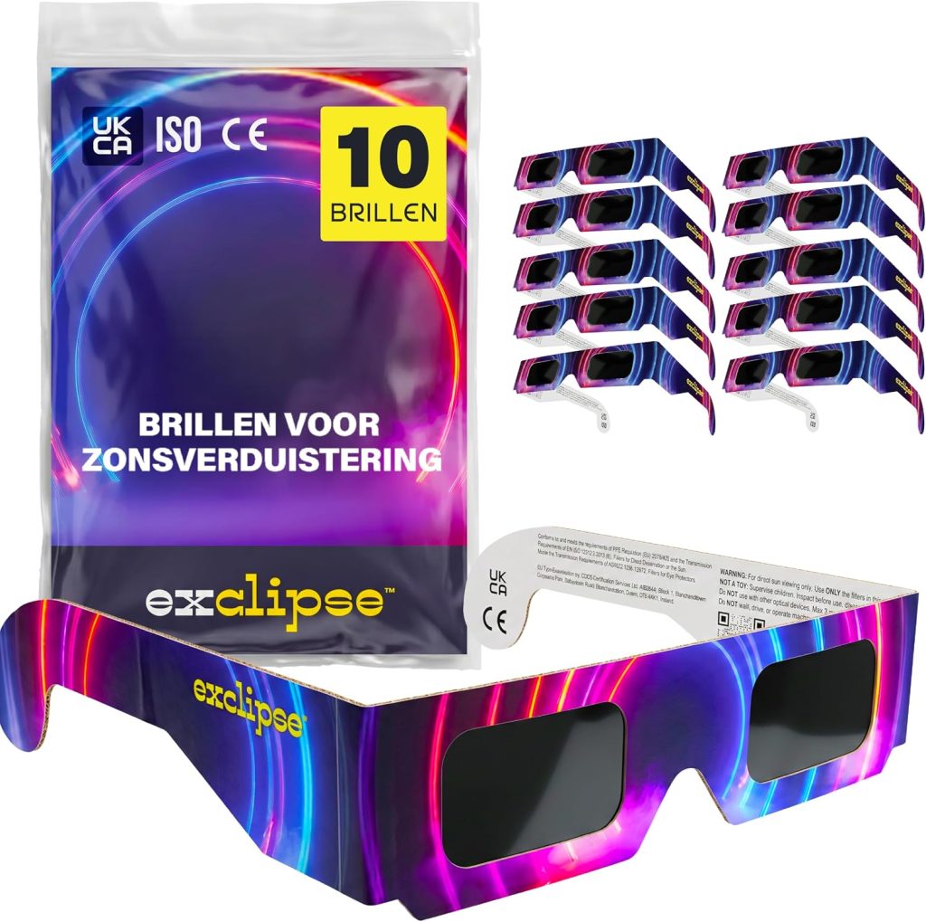 Zonsverduisteringsbrillen 5-pack – ISO 12312-2 en CE & UKCA-gecertificeerd, veilige oogbescherming, observatie van de zon, AAS-goedgekeurd 2026, multipack