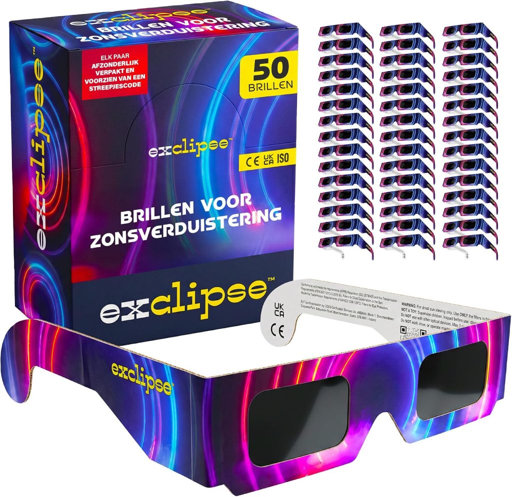 Zonsverduisteringsbrillen 5-pack met 2 smartphonefilters – ISO 12312-2 en CE & UKCA-gecertificeerd, AAS 2026, complete set voor het observeren en fotograferen van de zonsverduistering