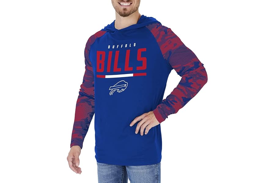 Zubaz NFL Teams Men's Hooded T-Shirt with Accent Sleeves (Small - 5XL) | Official NFL Apparel, Long Sleeve Hooded T-Shirt, Signature Colorful Sleeve Patterns