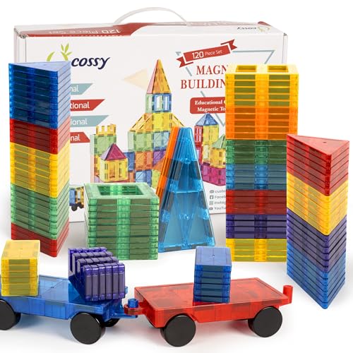 cossy 120Pcs Magnetic Tiles Magnetic 3D Building Blocks Set, Construction Toys for 3 4 5 6 7 8 Year Old Boy and Girl with Stronger Magnets, Educational Toys, Recreational, Conventional
