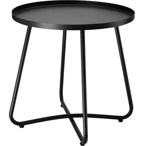 danpinera Outdoor Side Tables, Weather Resistant Steel, Small Round End Table for Patio Yard Balcony Garden Bedside Black