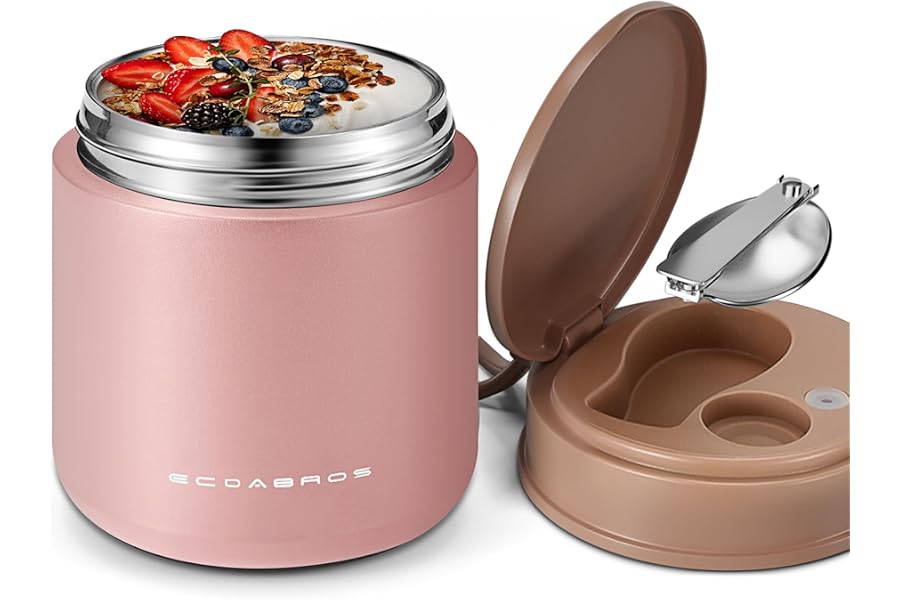 eedabros 15.2 oz Kids Thermo Food Jar for Hot Food & Soup with Spoon, Pink | Vacuum-insulated, leakproof wide mouth, 316 stai