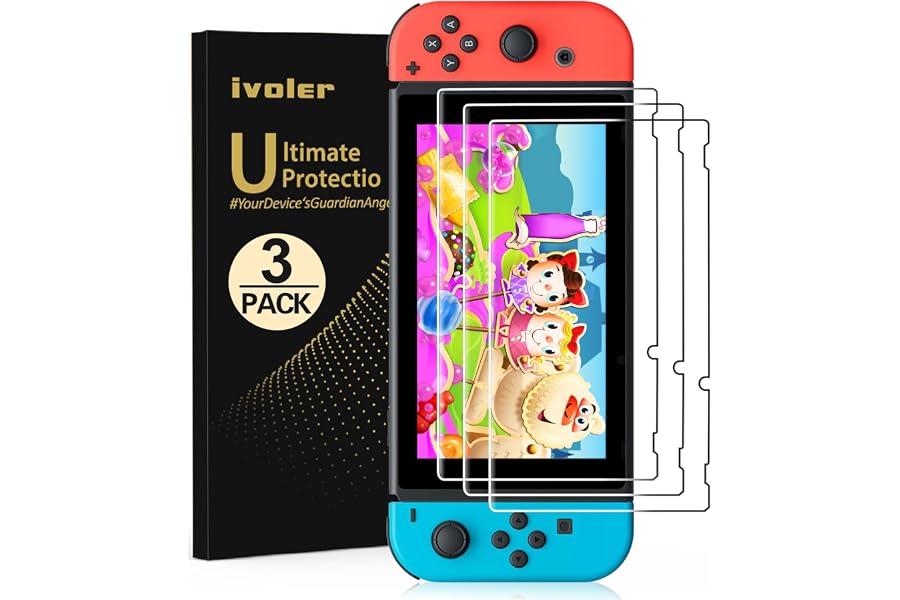 ivoler [3 Pack] Screen Protector Tempered Glass for Nintendo Switch, iVoler Transparent HD Clear Anti-Scratch Screen Protector Compatible Nintendo Switch