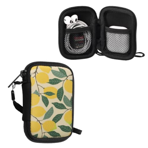kwmobile Neoprene Case Compatible with in-Ear Headphones - Case with Zip - Lemons