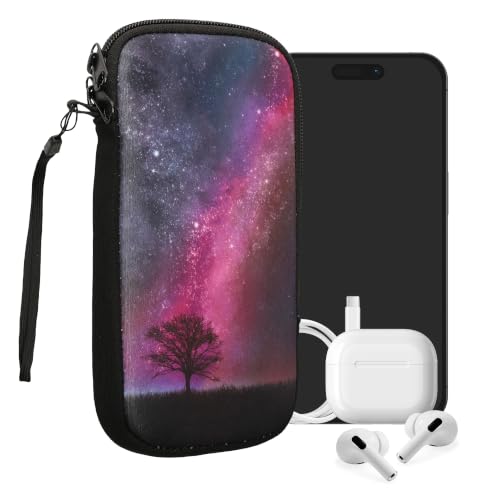 kwmobile Neoprene Sleeve for Smartphone Size XL - 6.7/6.8" - Shock Absorbing Pouch Case - Protective Phone Bag - Cosmic Nature Dark Pink/Dark Blue/Black