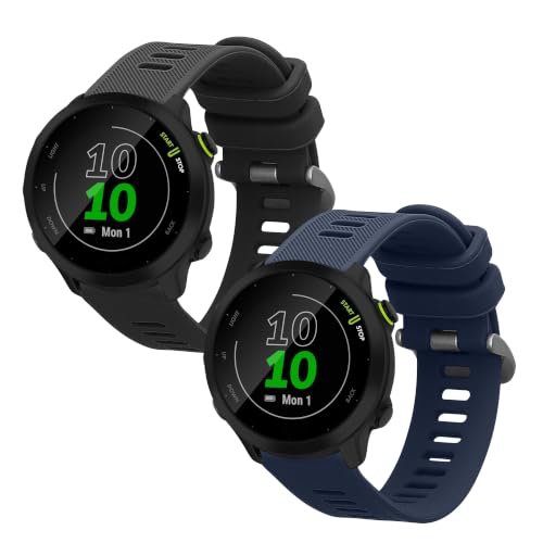 kwmobile Straps Compatible with Garmin Forerunner 55 / Forerunner 165/245 / 645/570 42mm Straps - 2x Replacement Silicone Watch Bands - Dark Blue/Grey