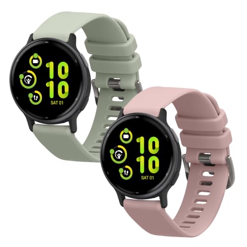 kwmobile Straps Compatible with Garmin vivoactive 5 / active 5 Straps - 2x Replacement Silicone Watch Bands - Pastel Green/Lavender