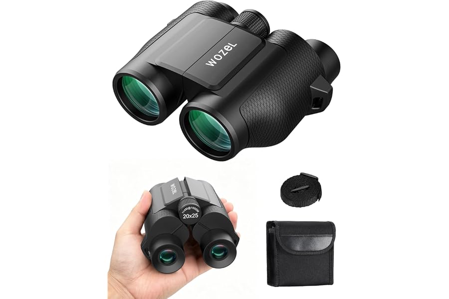 20x25 Compact Binoculars for Adults & Kids High Powered for Bird Watching | Low Light Vision for Concert Cruise Travel, Lightweight Small Porro Prism FMC Lens with Case Strap