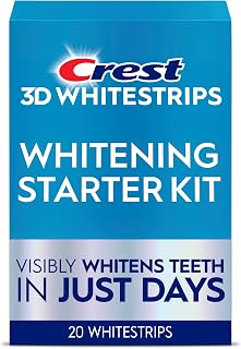 3D Whitestrips Whitening Starter Kit – Teeth Whitening Kit, 10 Treatments, Each with 1 Upper/1Lower, 20 Strips – Crest 3DWhite Teeth Whitening Strips