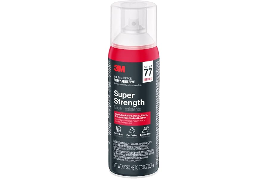 3M Super 77 Multi-Surface Spray Adhesive | Provides Secure Bond In 15 Seconds, Dries Clear, Ideal For Plastic, Glass, Paper, Fabric, Wood, Foam, Cardboard, Fiberglass